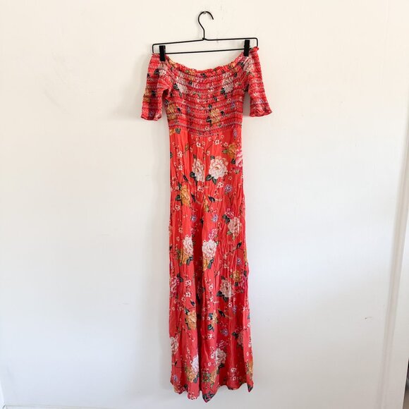 Farm Rio Orange Floral Paraiso Off Shoulder Jumpsuit XS - Picture 2 of 7
